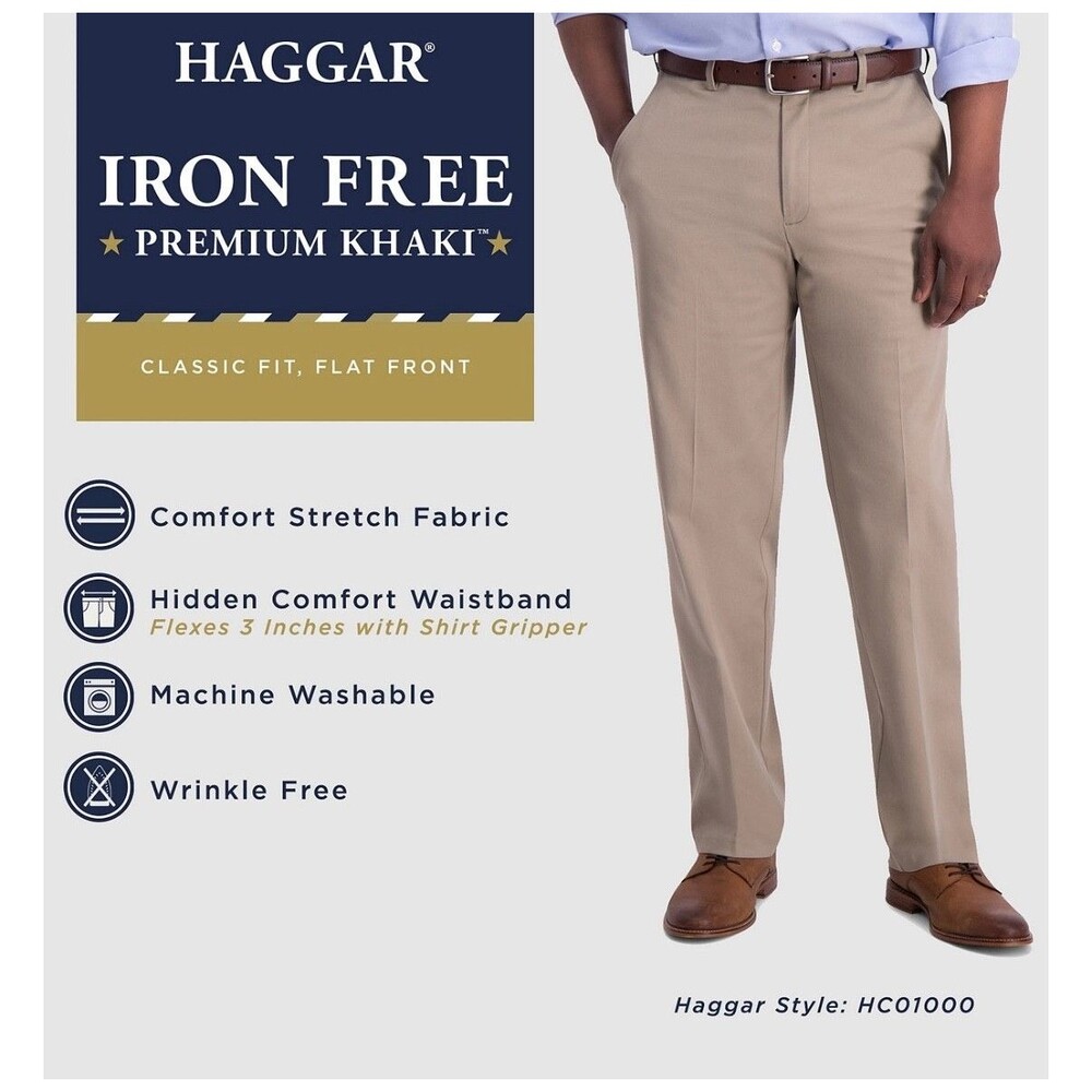 $70 NEW HAGGAR MENS 40X30 SAND COTTON CLASSIC PREMIUM SOFT KHAKI/CHINO PANTS